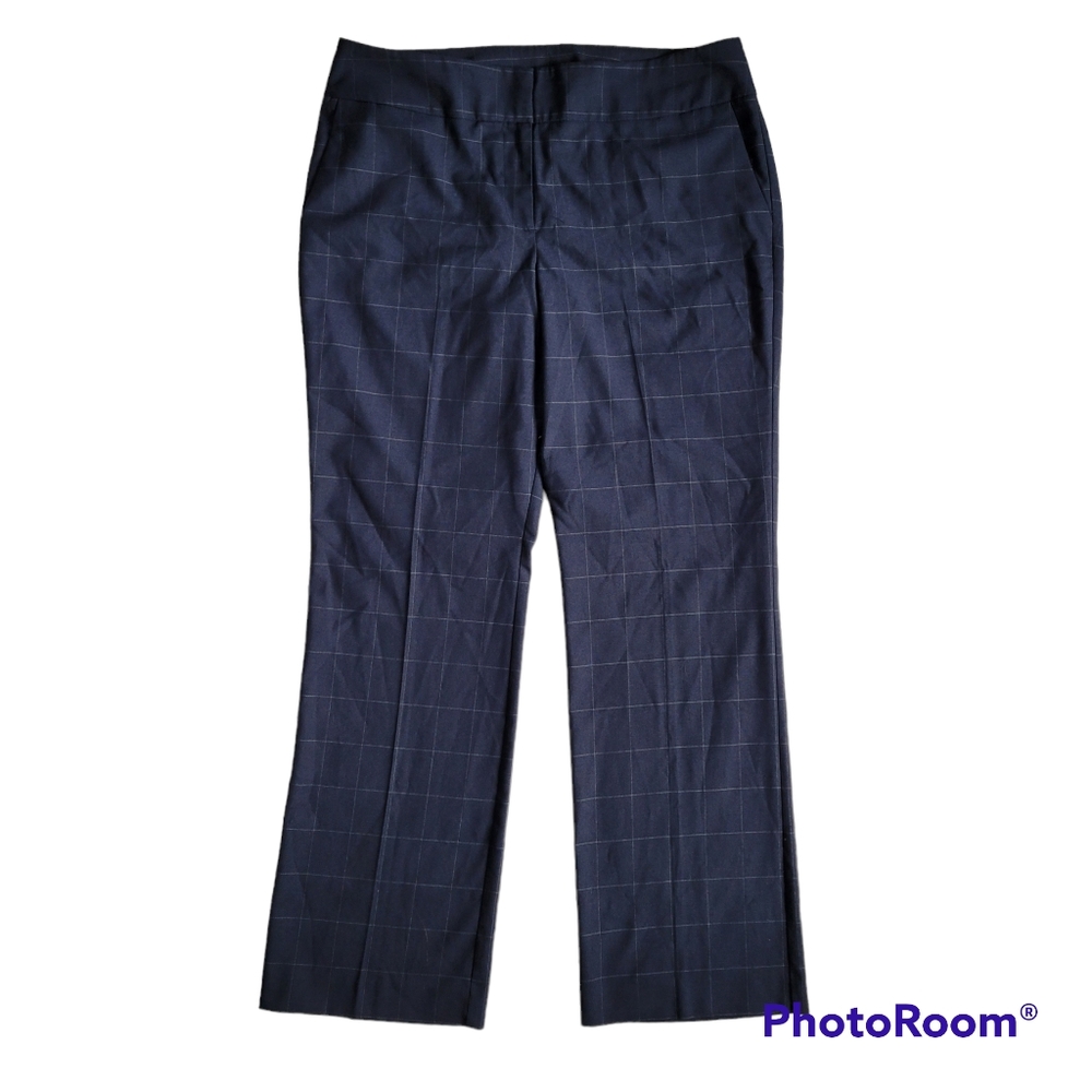 Navy Windowpane Ann Taylor Factory Trouser Pants size Curvy 12